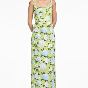 Sachin + Babi Lime Green Floral Maxi Dress with Blue and White Blooms